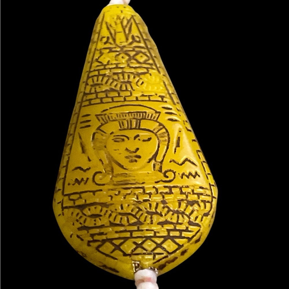 Antique NEIGER BROS Czech Glass Yellow White Egyptian Revival 1920's Necklace - Picture 6 of 11